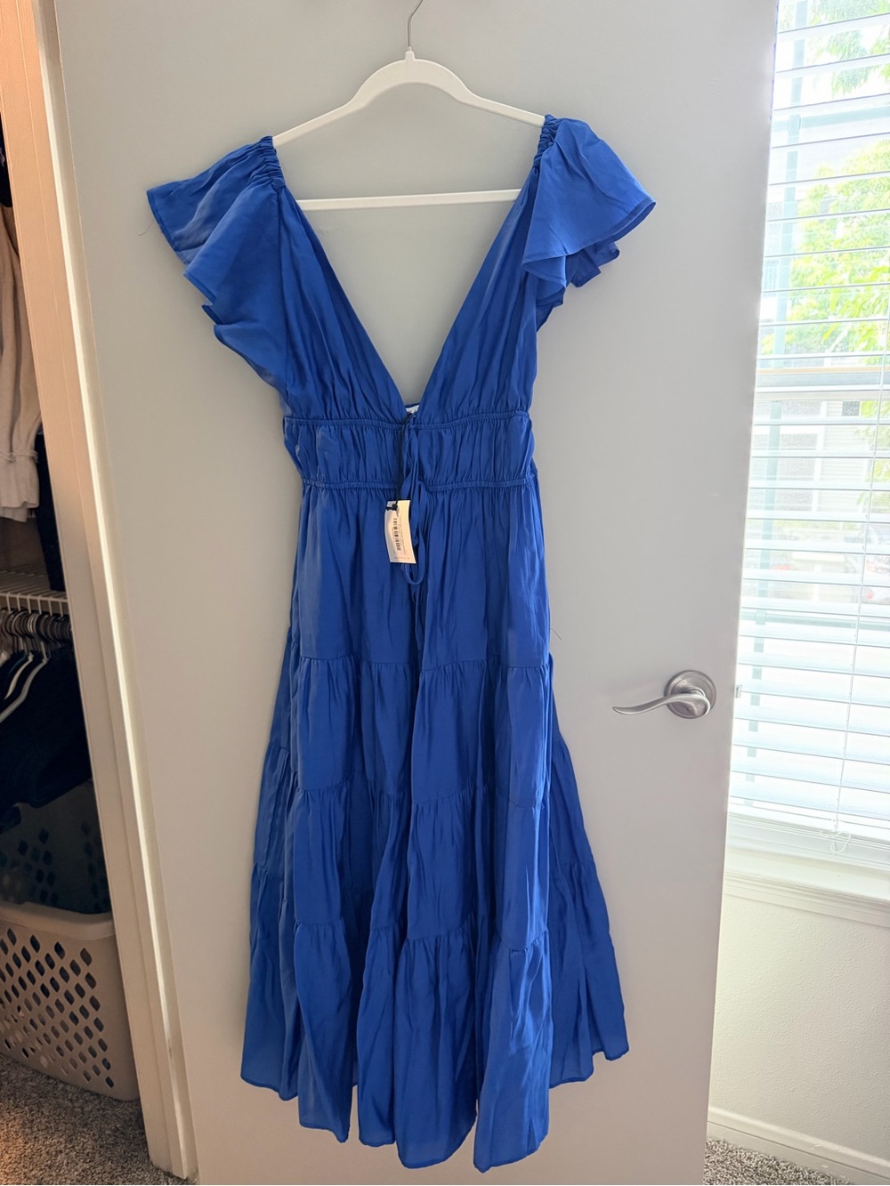 Sleeveless Ruffle-Shoulder Tiered Maxi Dress - Cobalt Blue